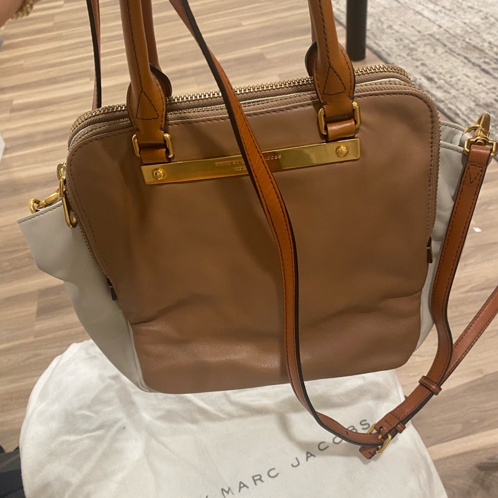 Marc Jacobs Brown and Cream Shoulder Bag with Gold Accents